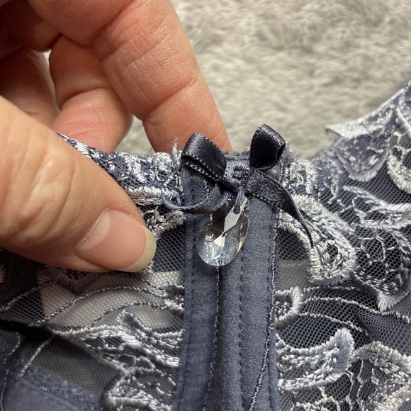 Prima Donna Deaville Full Cup Bra Size EU 80H/US 36H Blue Lace Floral Semi Sheer - Picture 6 of 8